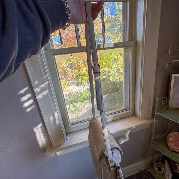 Genuine Leather Tassel Crossbody Bag | Taupe Gray Minimalist Satchel - Picture 3 of 7